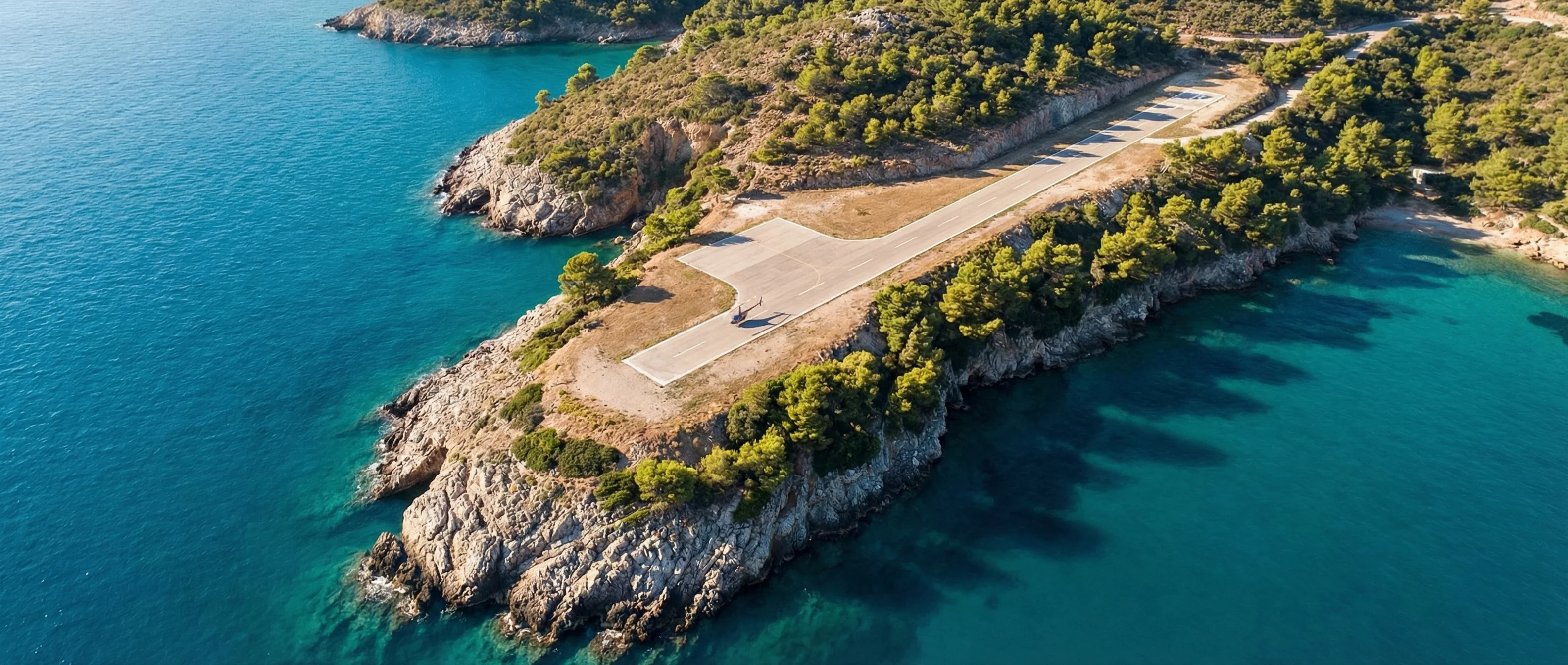 Mediterranean coastal heliport aerial view