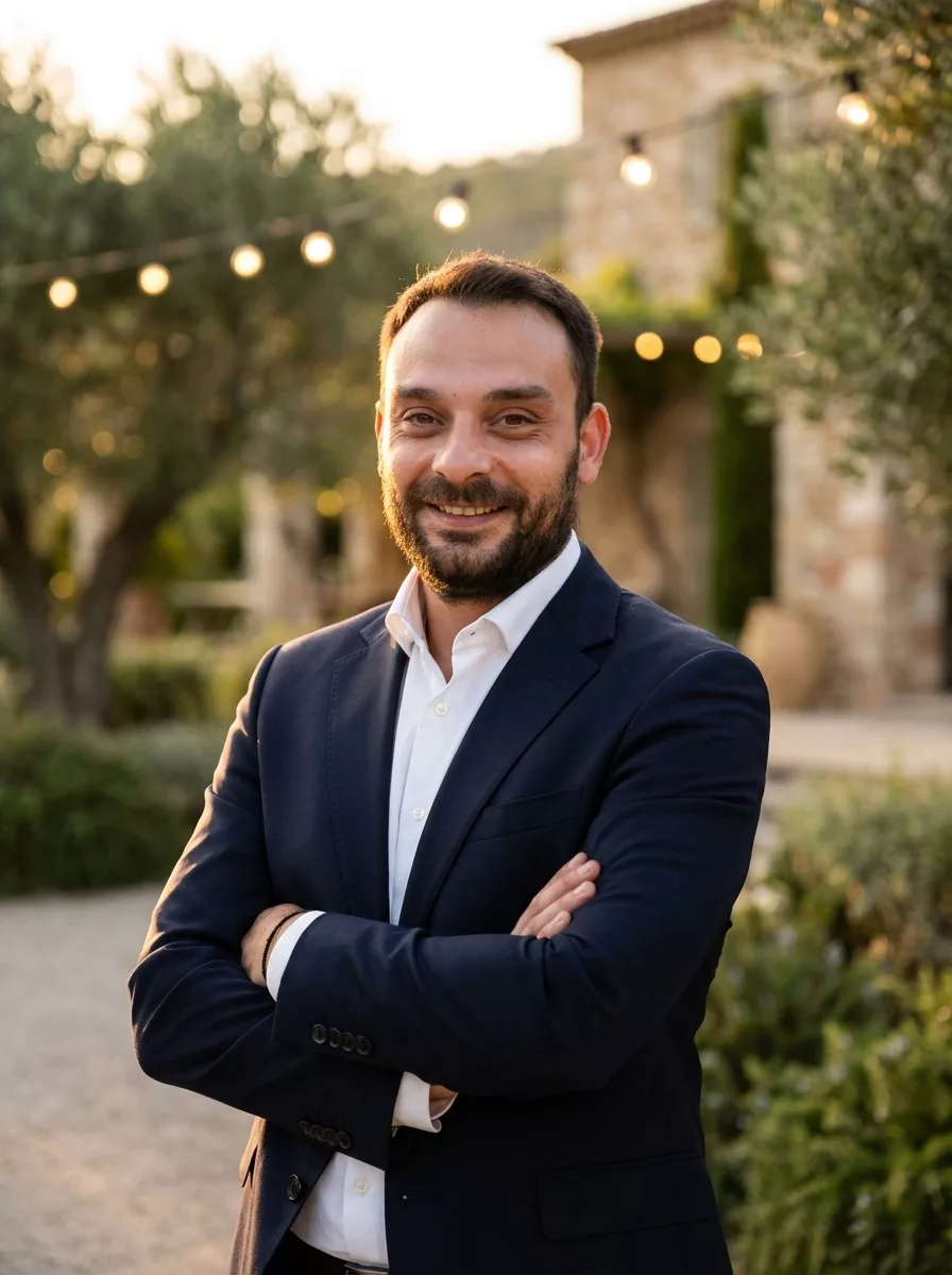 Event director portrait at a Mediterranean estate