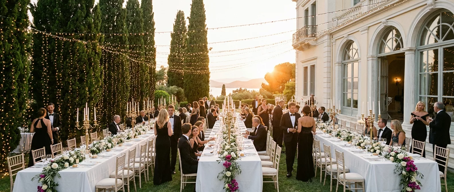 Wedding celebration at a luxury Mediterranean garden estate