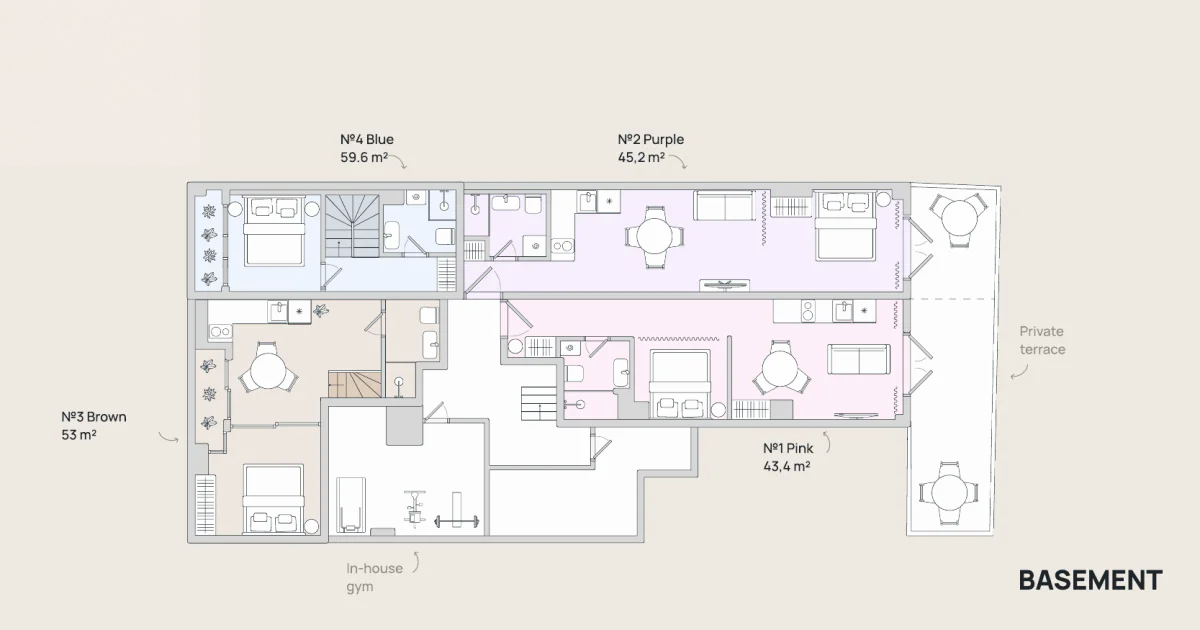 Bella Vista Atelier Residences Basement level layout with private terrace and resident gym