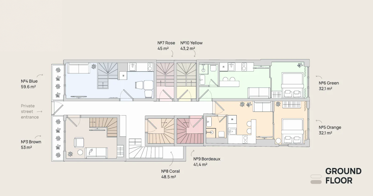 Bella Vista Atelier Residences Ground floor layout with private street entrance and garden residences