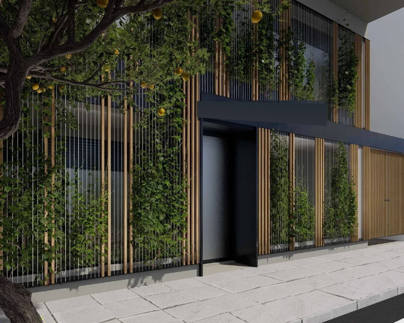 Bella Vista Atelier Residences entrance and planted facade visualisation