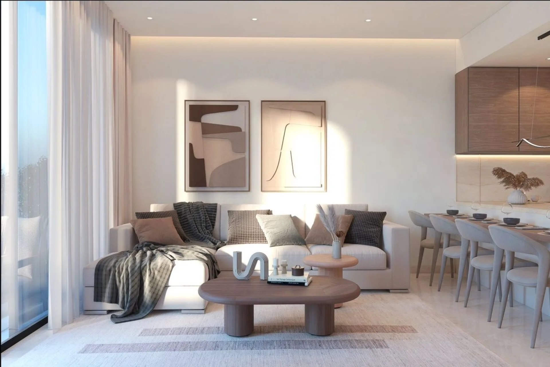 Mela Athens Residences open-plan living and kitchen interior