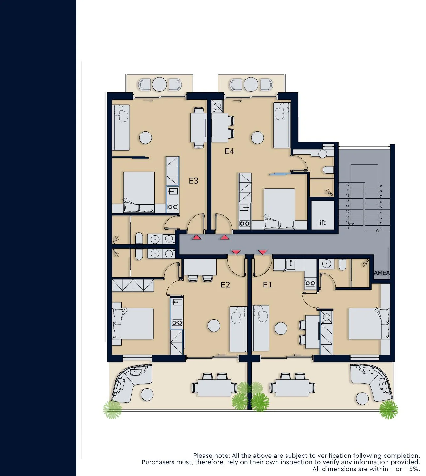 Minoas Residences Athens — Fifth floor overview with larger terraces for Units E1 and E2