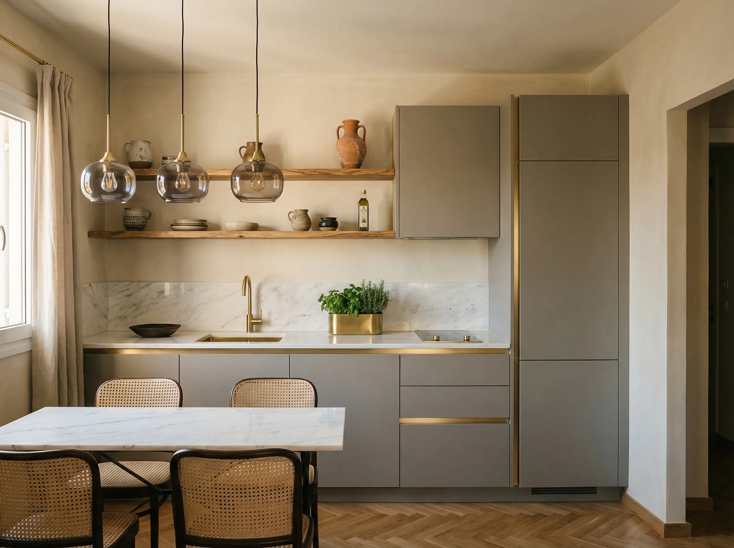 Negri Acropolis Residences — Open kitchen with Volakas marble countertop