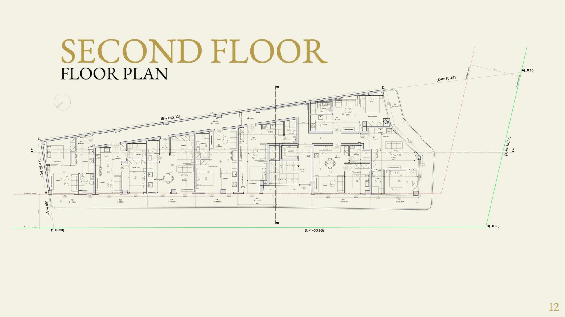 Second Floor (Floor B) architectural plan — 8 units