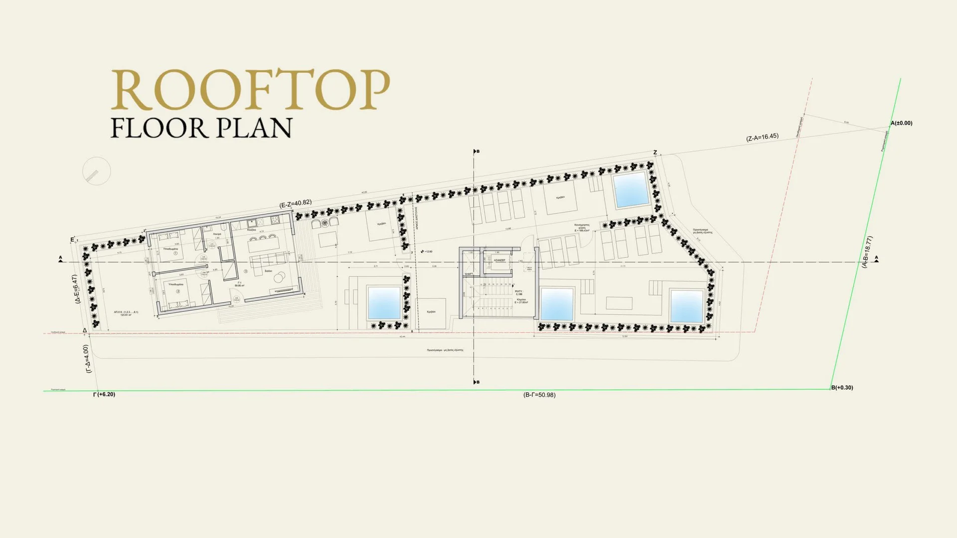 Rooftop level plan — 1 penthouse with 115sqm terrace