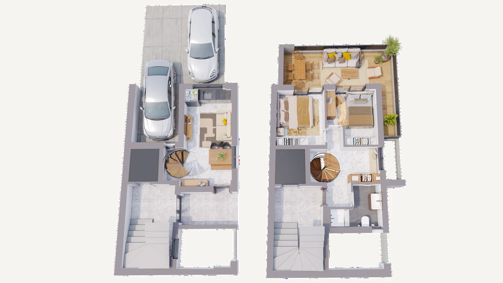 私密建筑格局参考 — ground and lower levels