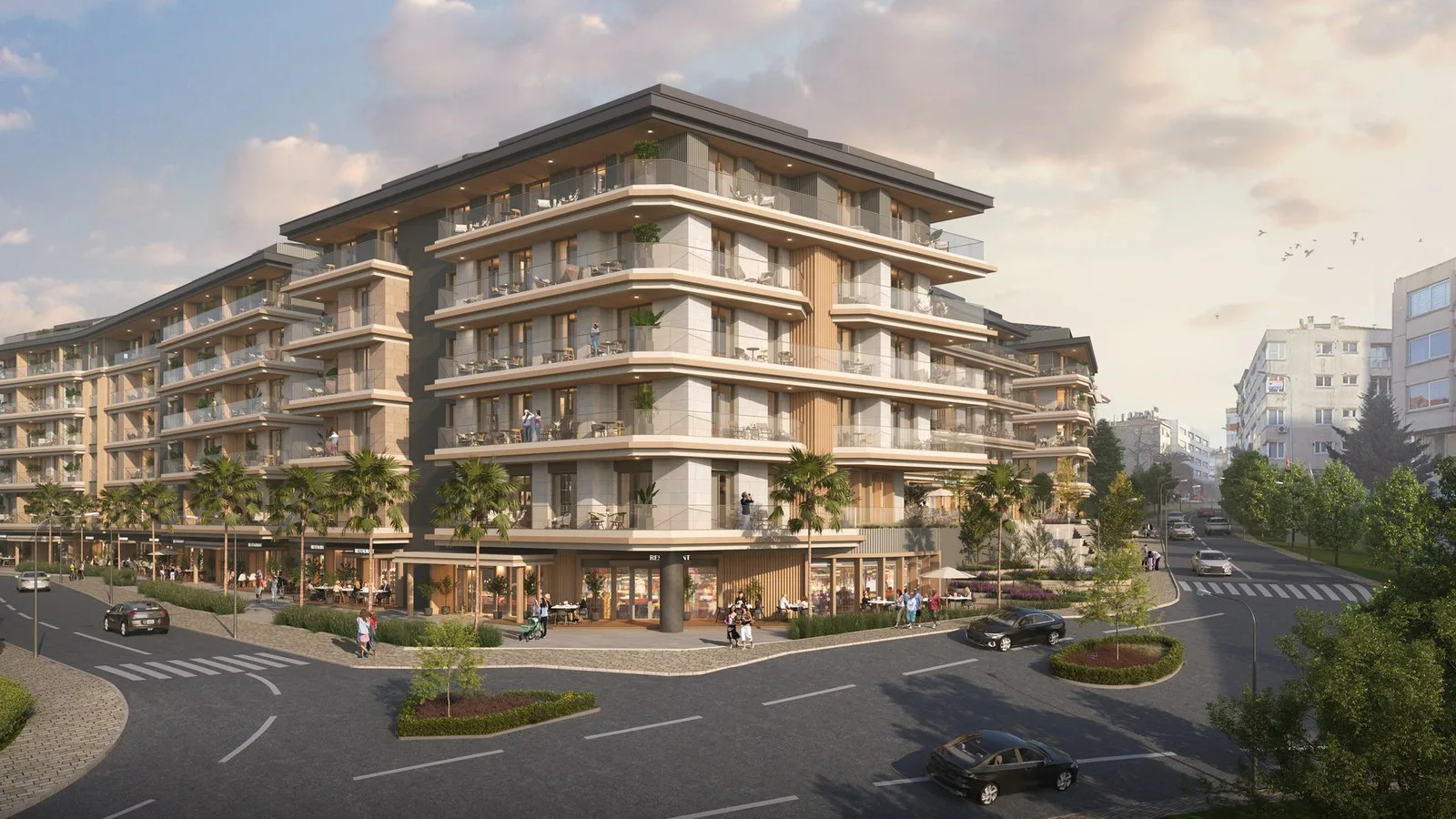 Avrupa Konutları Şişli 日間外觀，呈現住宅與商業裙樓