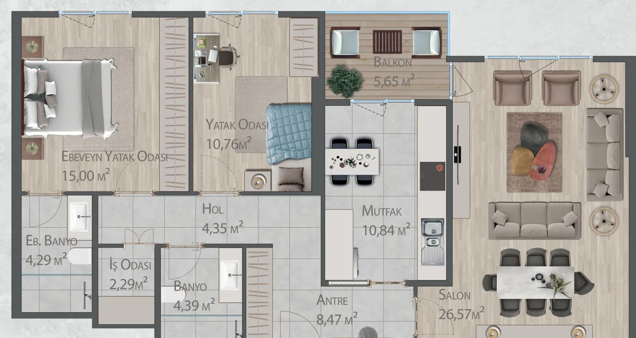 Bakirci Topkapi 2+1 representative floor plan