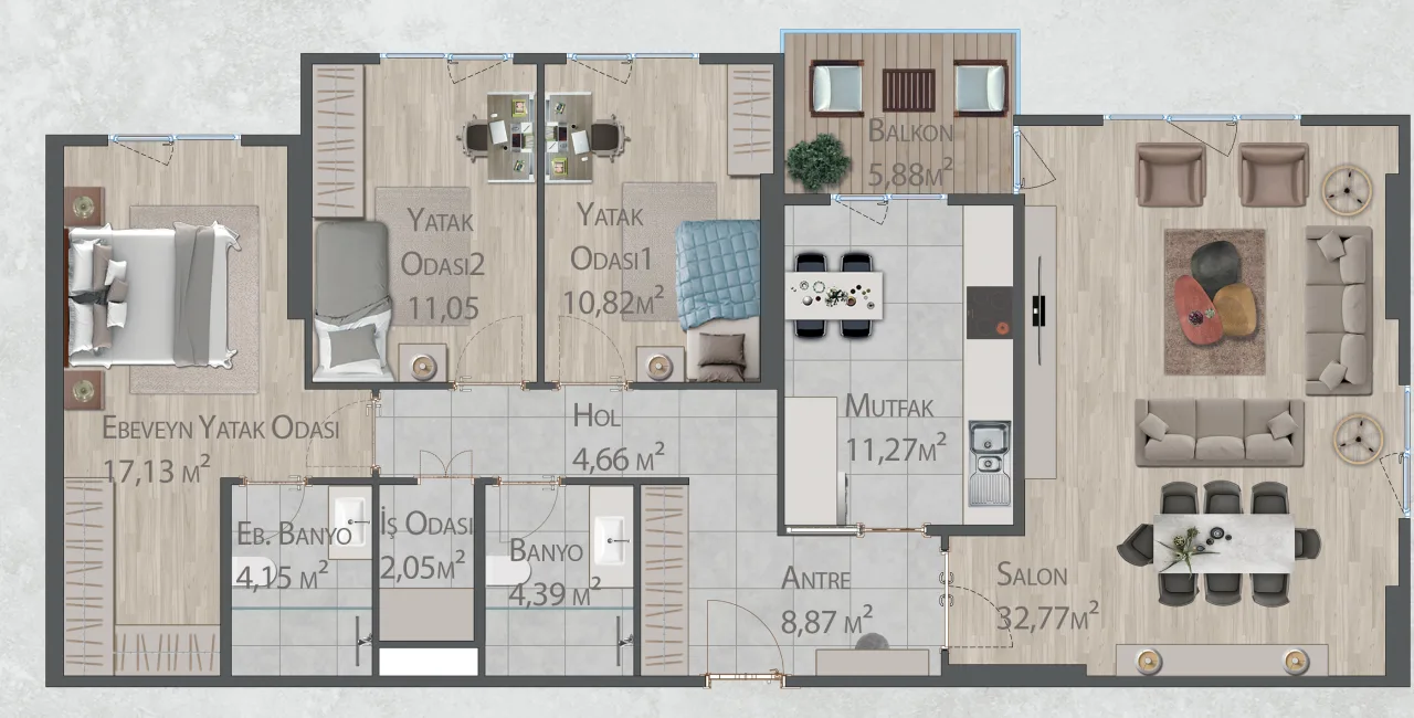 Bakirci Topkapi 3+1 representative floor plan