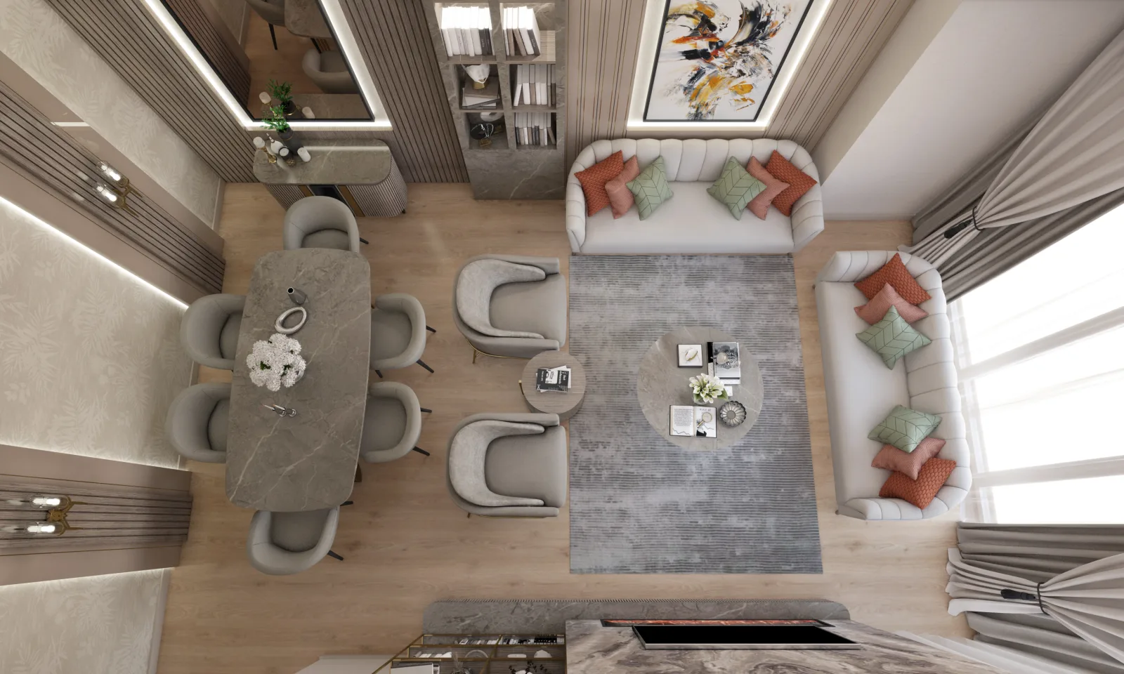 Bakirci Topkapi Residence interior — living and dining axis