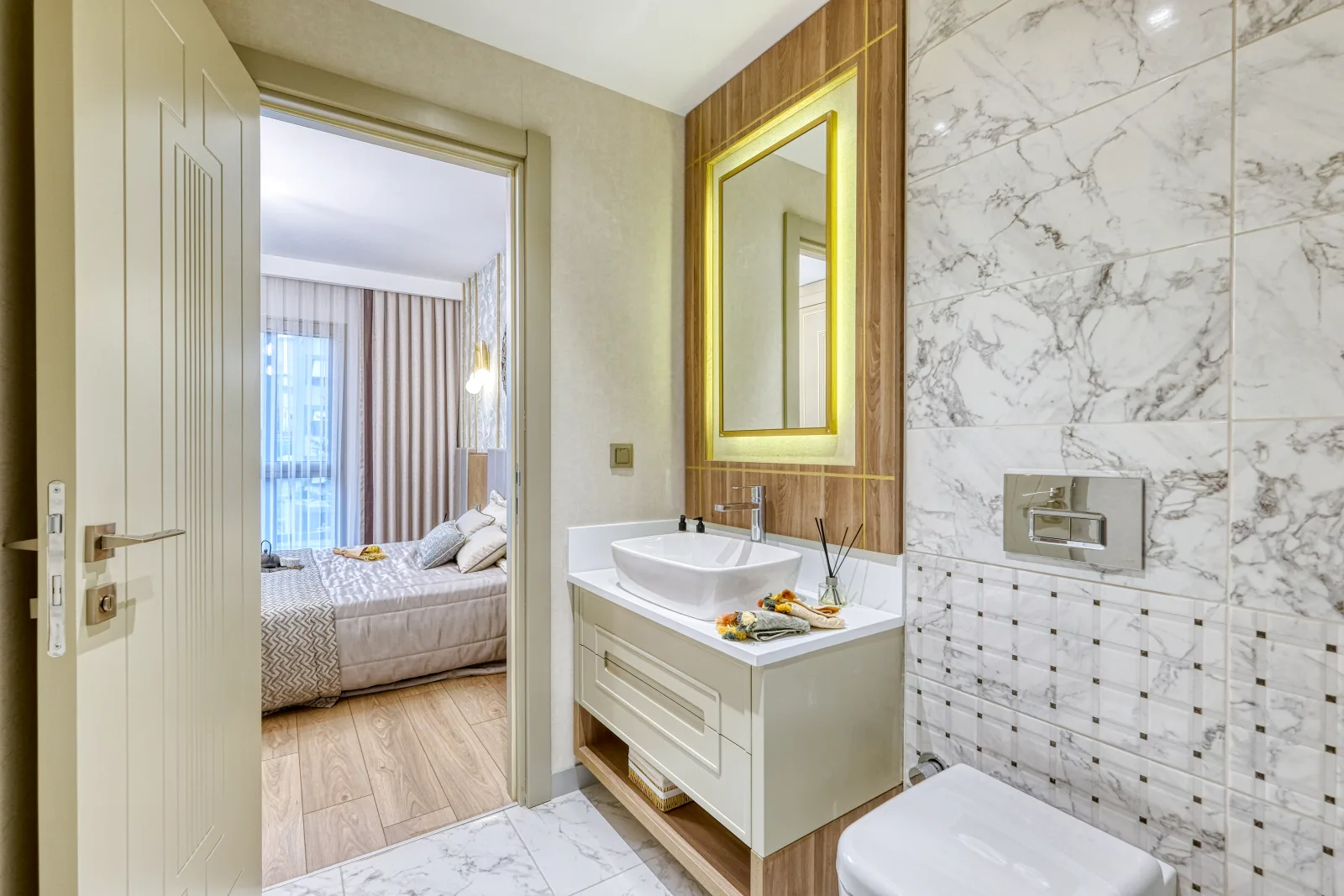 Bakirci Topkapi Sample apartment — master bathroom, wide view