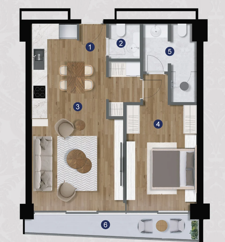 Cropped 1+1 residence floor plan