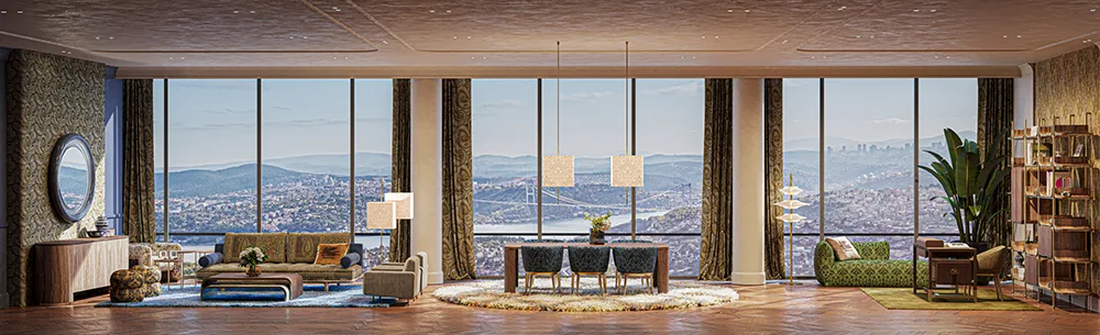 Panoramic living and dining outlook at Etro Residences Istanbul