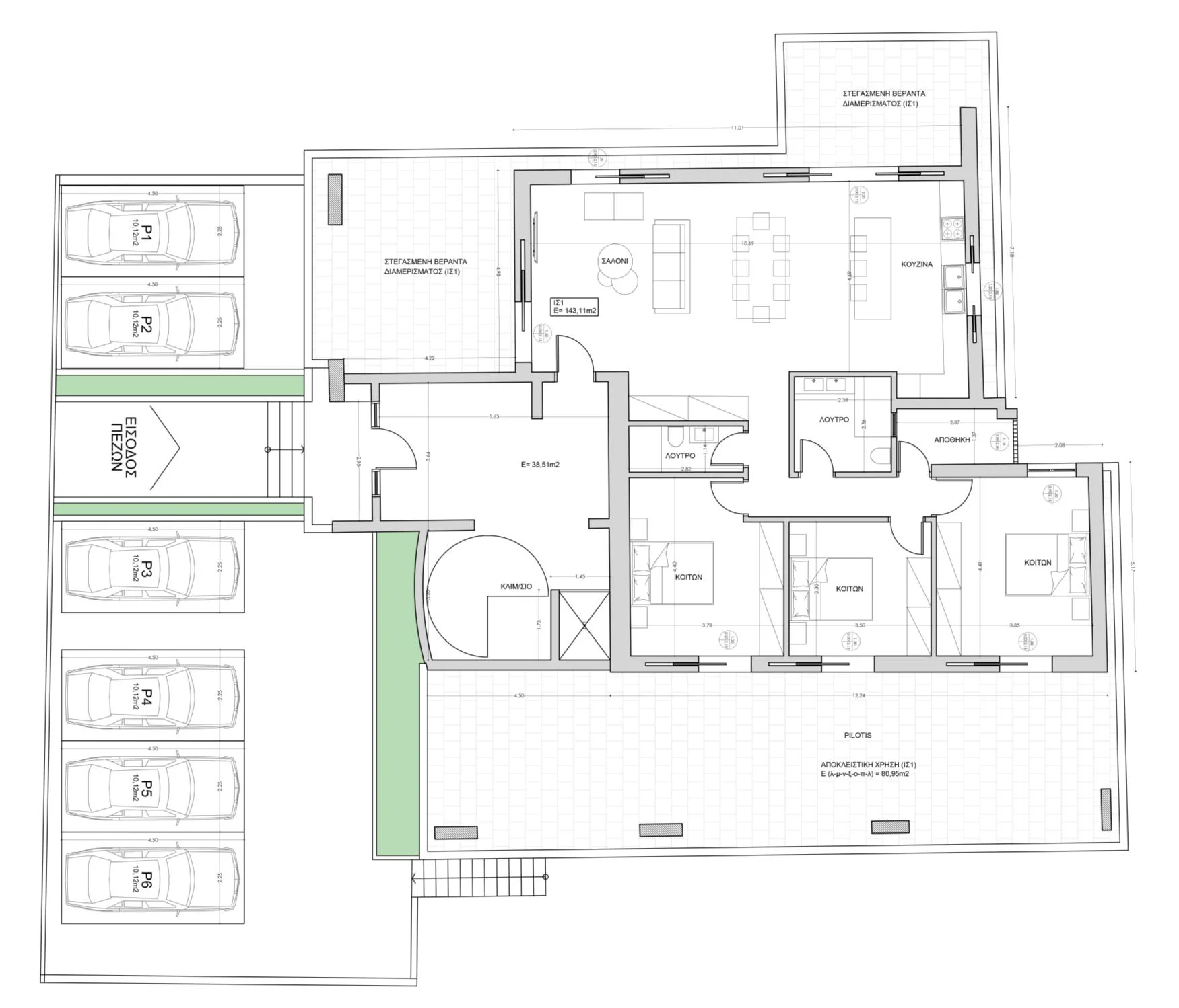 Ground Floor plan — Unit G1, 143 sqm with 126 sqm balcony