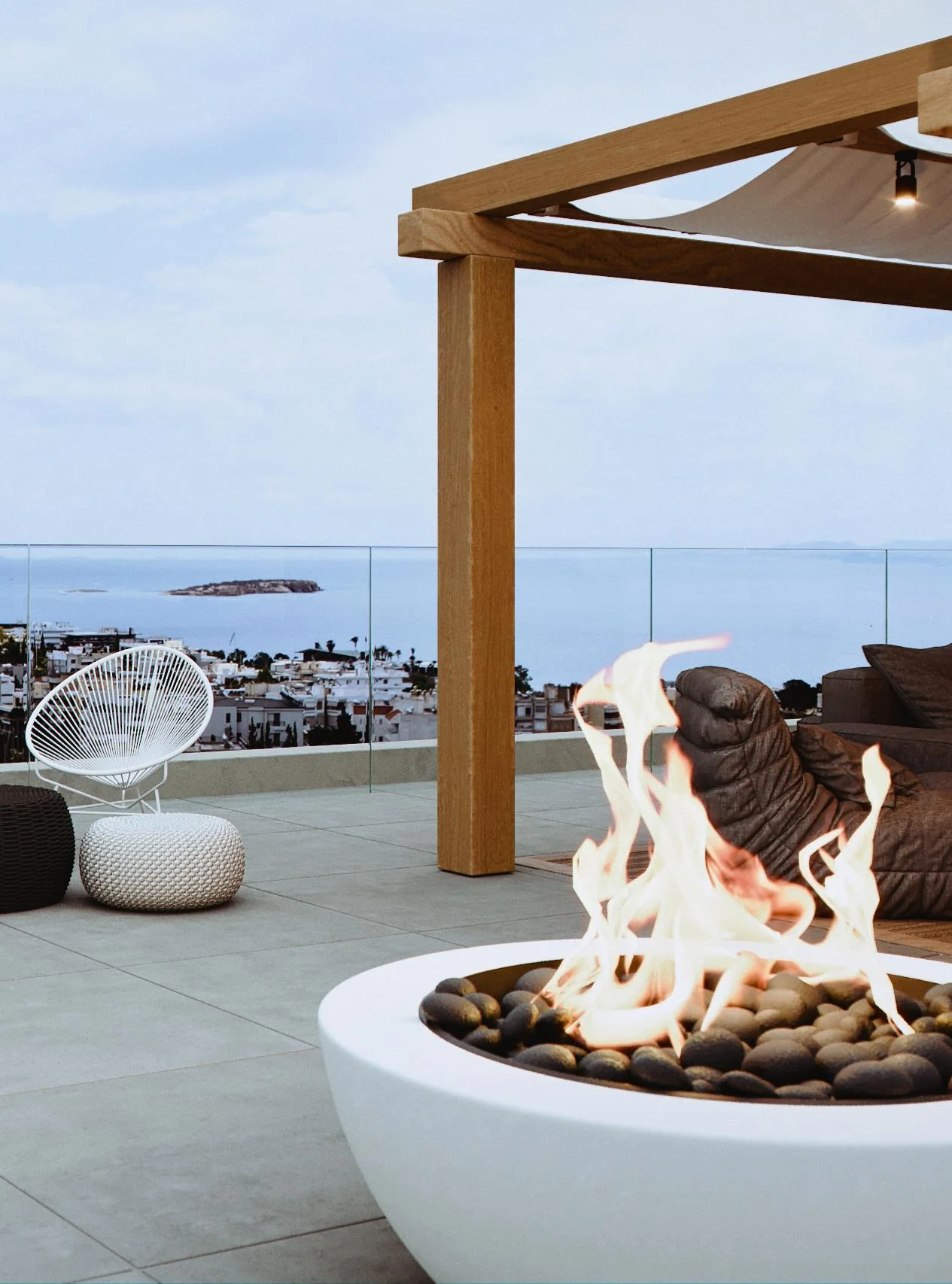 Rooftop terrace with 360° views, open-air cinema, and dining area
